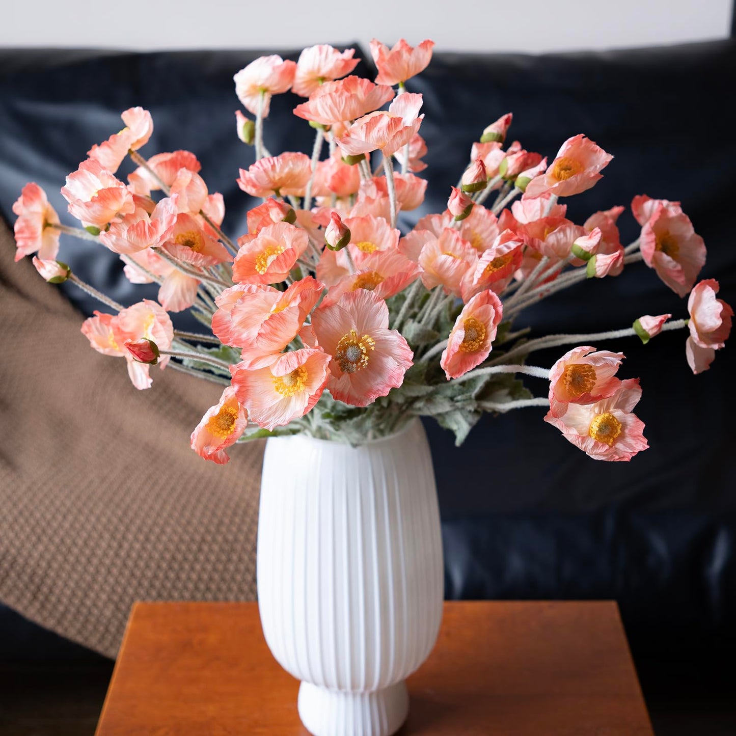 DUYONE Artificial Flowers 6 Stems Poppy Silk Bouquet,for Wedding, Home, Party Decoration,Table Centerpiece Arrangement(Orange Pink 6pcs)