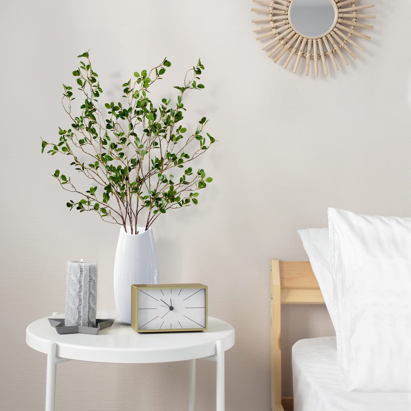 Sggvecsy 43’’ 4Pcs Artificial Ficus Branches Faux Leaf Spray Green Eucalyptus Branches Artificial Greenery Stems Fake Ficus Twig Plants for Home Office Wedding Vase Filler Shop Decoration