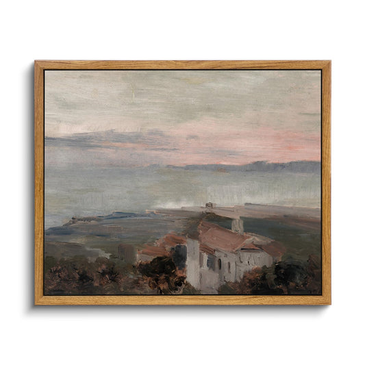 InSimSea Framed Wall Art for Living Room - Vintage Coastal Town Landscape Canvas - Rustic Farmhouse Decor for Office - Retro Room Decorations 9x11in