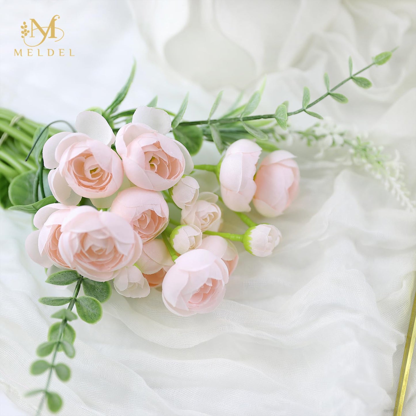 Meldel 32Pcs Ranunculus Artificial Flower, Faux Silk Mini Ranunculus Flowers for DIY Bouquet, Bulk Fake Peony Wedding Filler Flowers for Centerpieces Arrangements Bridal Shower Decorations Light Pink