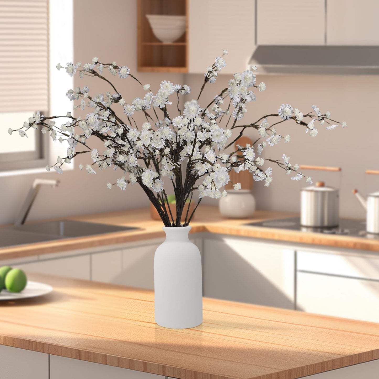 Geegoods 10 Stems White Faux Flowers for Vase – Real Touch Baby Breath Branches, Long Stem Artificial Flowers for Tall Vase Indoor Home Table Centerpieces Decoration