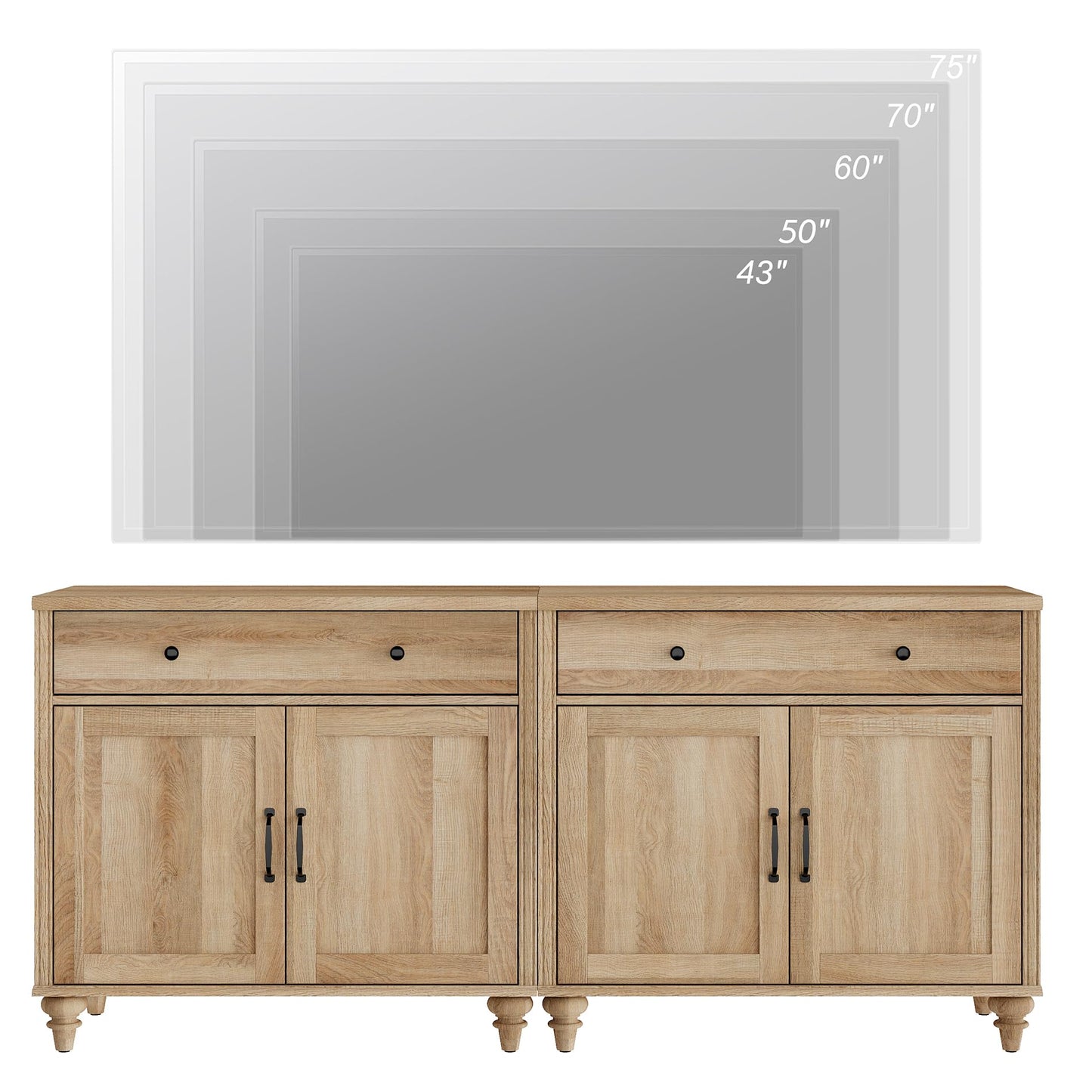 WAMPAT Entertainment Center with Bookshelves for TVs up to 75", Farmhouse Wall Unit TV Stand with Doors & Drawer, Media Console Table for Living Room, Bedroom & Home Theater, Oak