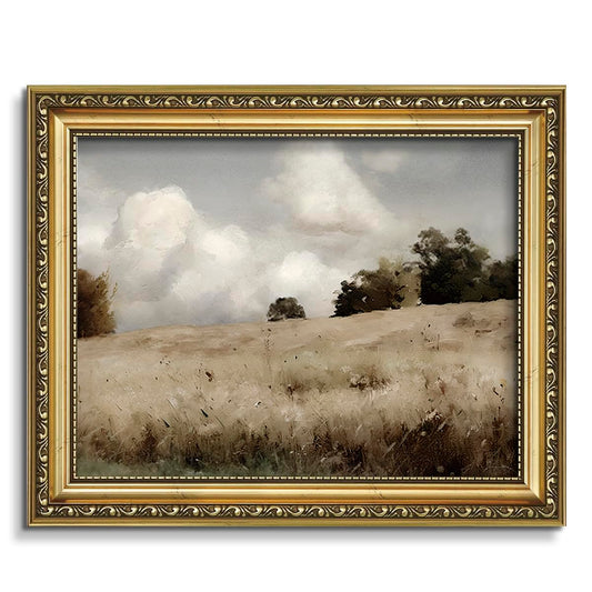 AIMAILON Vintage Canvas Gold Wall Art Framed Decor for Living Room Office Botanical Meadow Wilderness Landscape Retro Artwork Decor Cloud Field Classical Picture Floating Shelf Desktop Picture 8x10