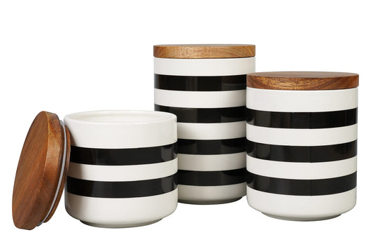 Sunddo Ceramic Canister Sets for Kitchen Counter with Bamboo Lid for Coffee, Sugar, Tea Set of 3