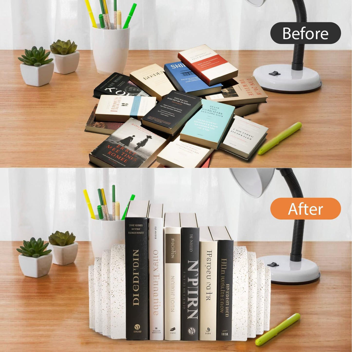 Heavy Duty Resin Bookends for Shelves - Modern Layered Arch Design, Aesthetic Home Decor,Stylish Decorative Book Ends