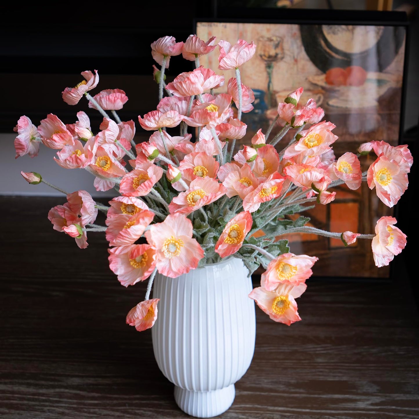 DUYONE Artificial Flowers 6 Stems Poppy Silk Bouquet,for Wedding, Home, Party Decoration,Table Centerpiece Arrangement(Orange Pink 6pcs)