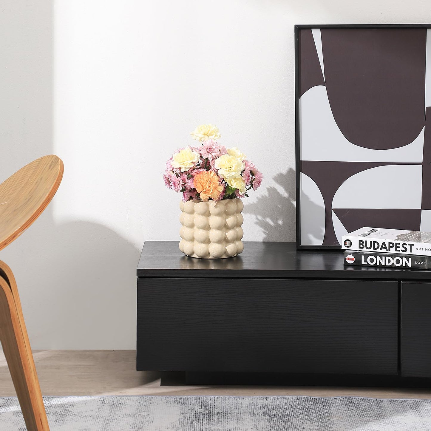 YANWE1 Bubble Vase, Beige Ceramic Vase for Flowers, Short Vases for Boho Decor, Decorative Vases for Flowers, Living Room, Bedroom, Office, Fireplace, Mantel, Coffee Table, 5 Inches