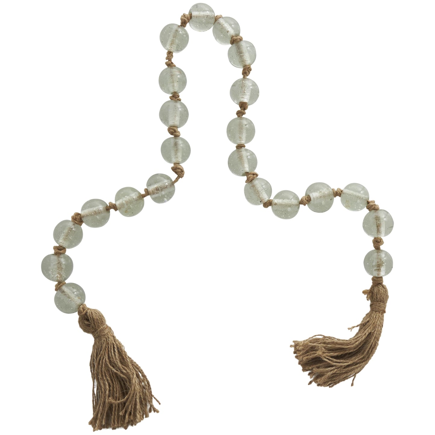 Deco 79 Glass Handmade Round Beaded Garland with Tassel with Knotted Brown Jute, 45" x 1" x 1", Clear