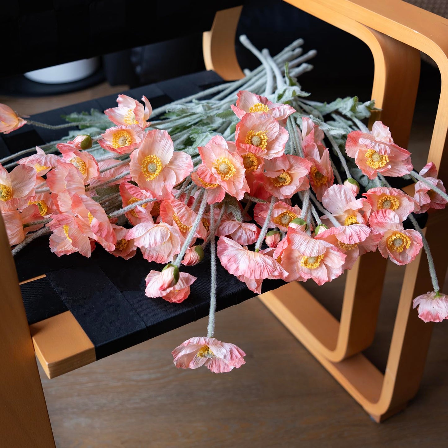 DUYONE Artificial Flowers 6 Stems Poppy Silk Bouquet,for Wedding, Home, Party Decoration,Table Centerpiece Arrangement(Orange Pink 6pcs)