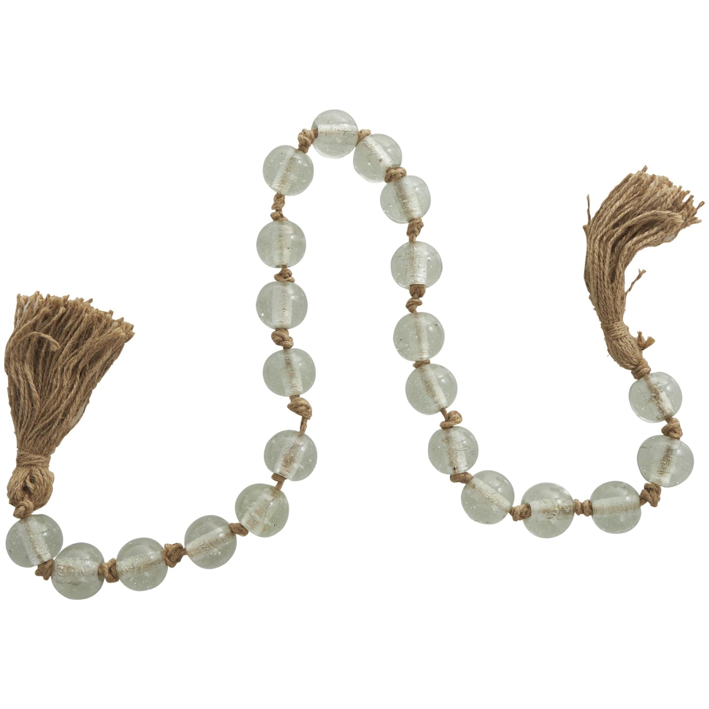 Deco 79 Glass Handmade Round Beaded Garland with Tassel with Knotted Brown Jute, 45" x 1" x 1", Clear