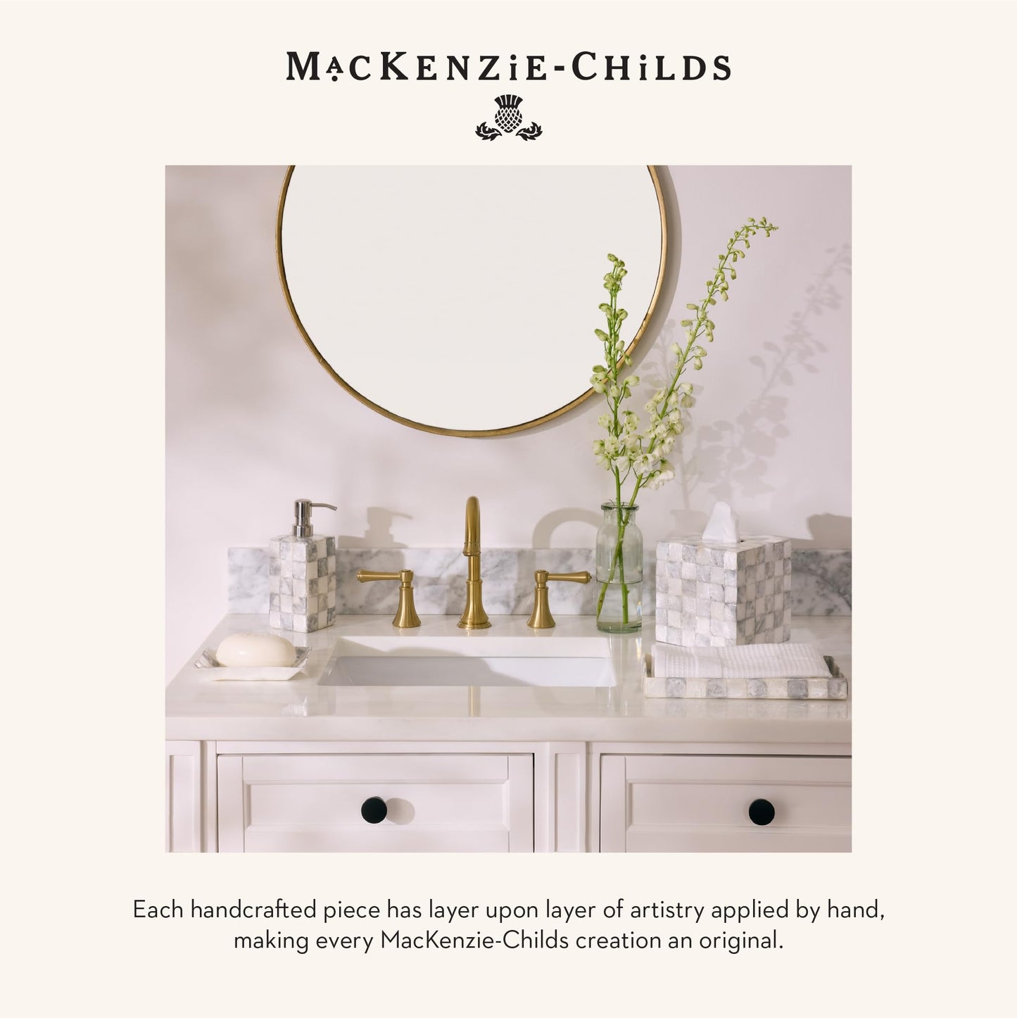 MACKENZIE-CHILDS Boutique Square Capiz Tissue-Box Cover, Decorative Tissue Holder, Gray-and-White Sterling Check