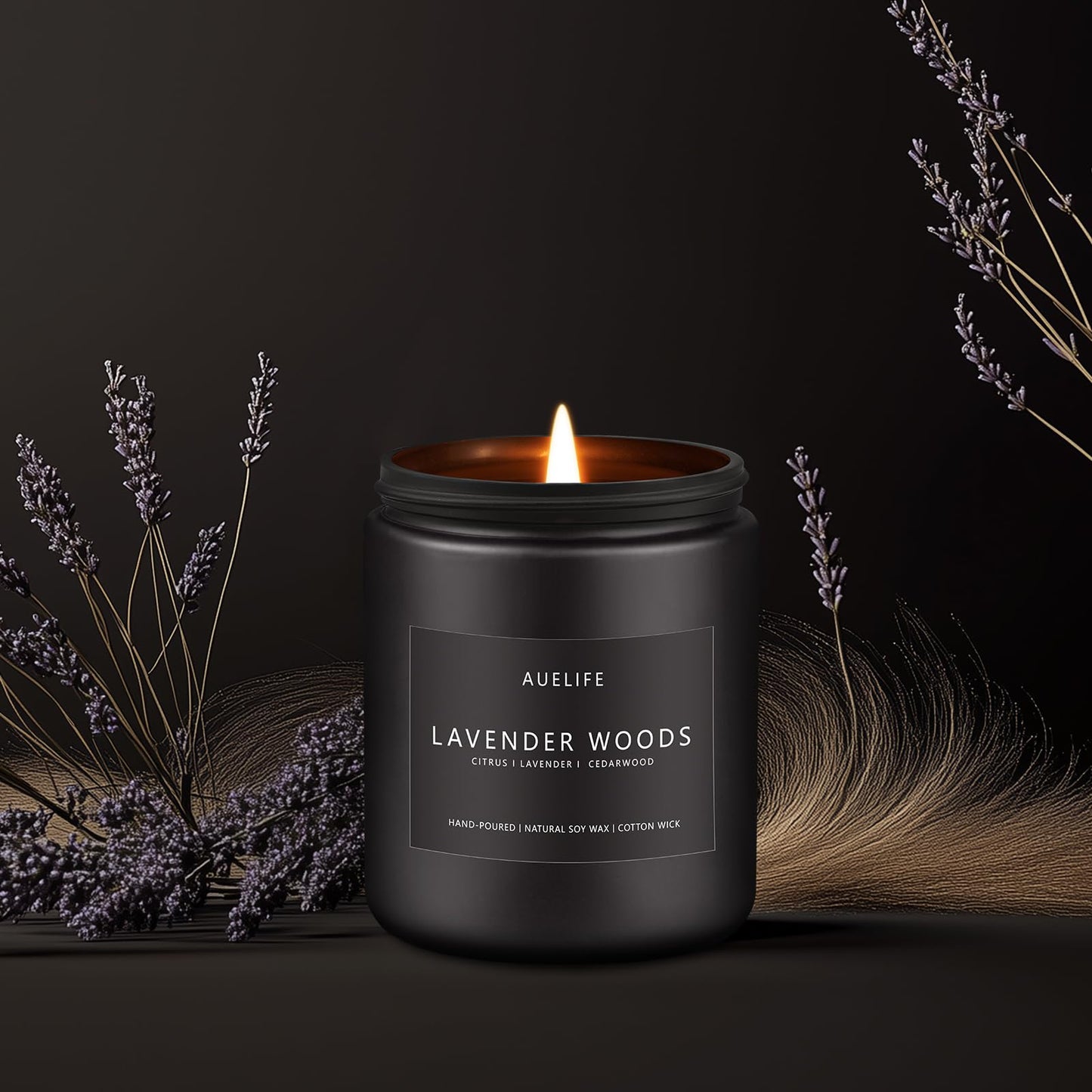 Scented Candles for Men | Lavender & Wood Candle - Candle for Men, Manly Candles for Home Scented, Man Gifts for Him/Friend, 7oz Black Jar