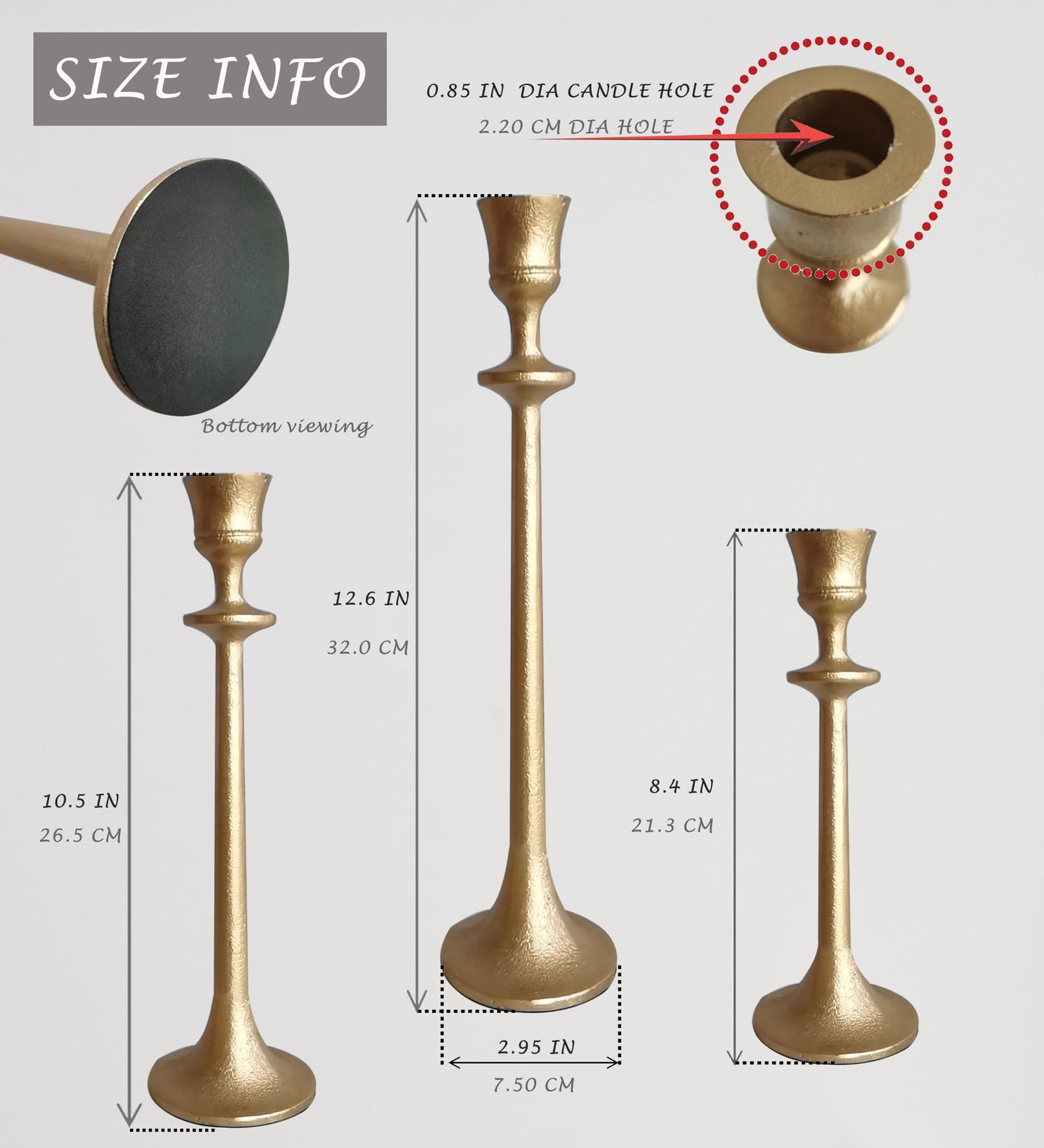 Iron Taper Candle Holder - Set of 3 Decorative Candle Stand - Candlestick Holder for Wedding, Dinning, Party - Antique Brass