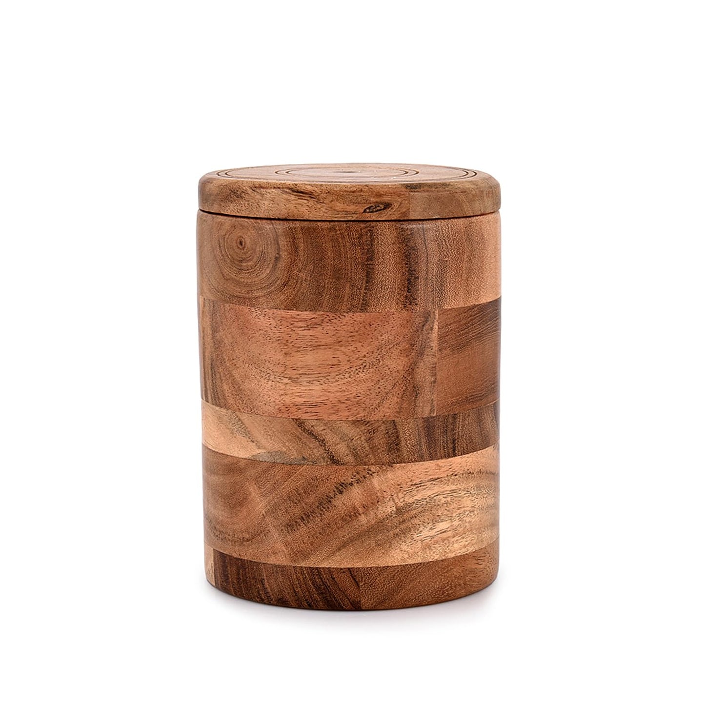 NIRMAN Acacia Wood round wooden storage jar with Lid for Keeping Cookies, Coffee, Flour, Sugar, Rice & Other Dry Foods (4.5" x 4.5" x 6")