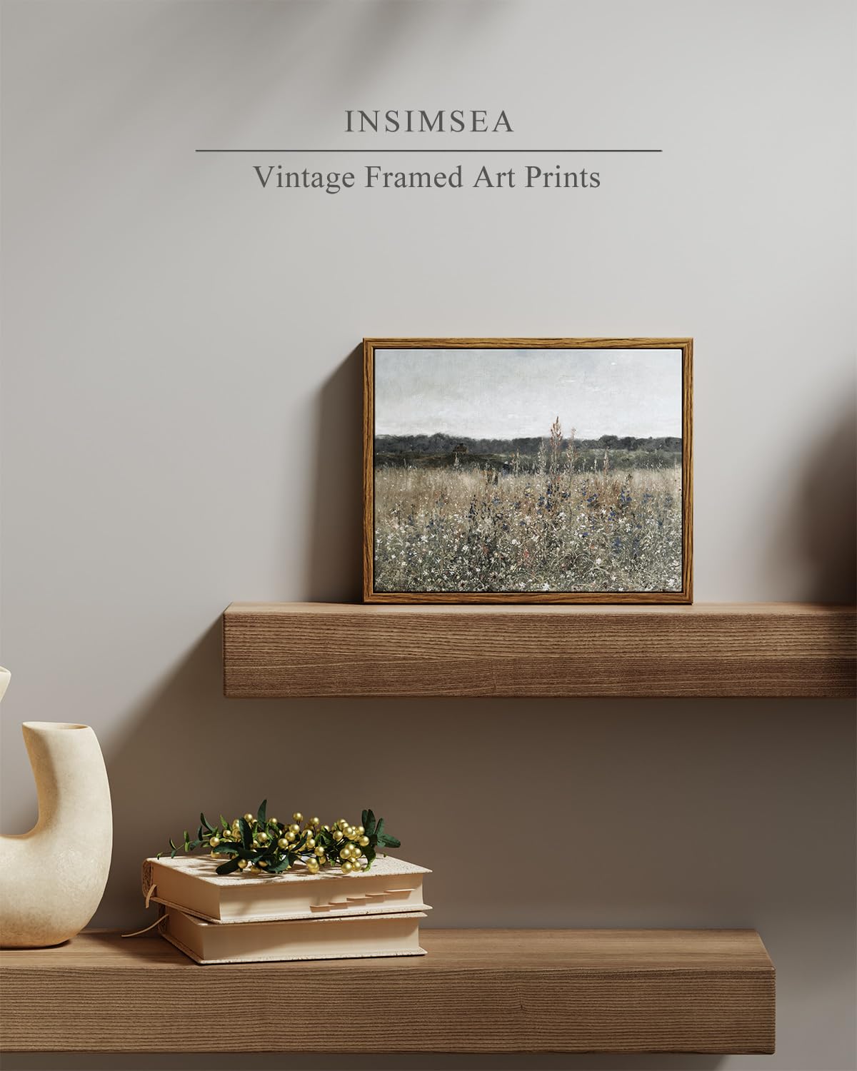 InSimSea Framed Canvas Wall Art, Meadow with Flowers Painting, Landscape for Living Room, Bedroom, Home, Bathroom Decor, 8x10