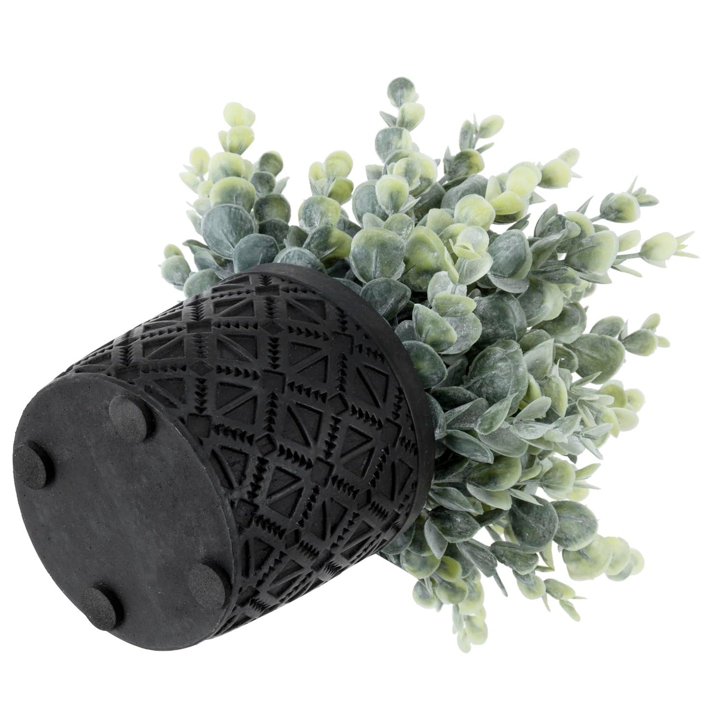 MyGift Artificial Eucalyptus Plant in Modern Gray Concrete Pots with Geometric Embossed Pattern (1, Black)
