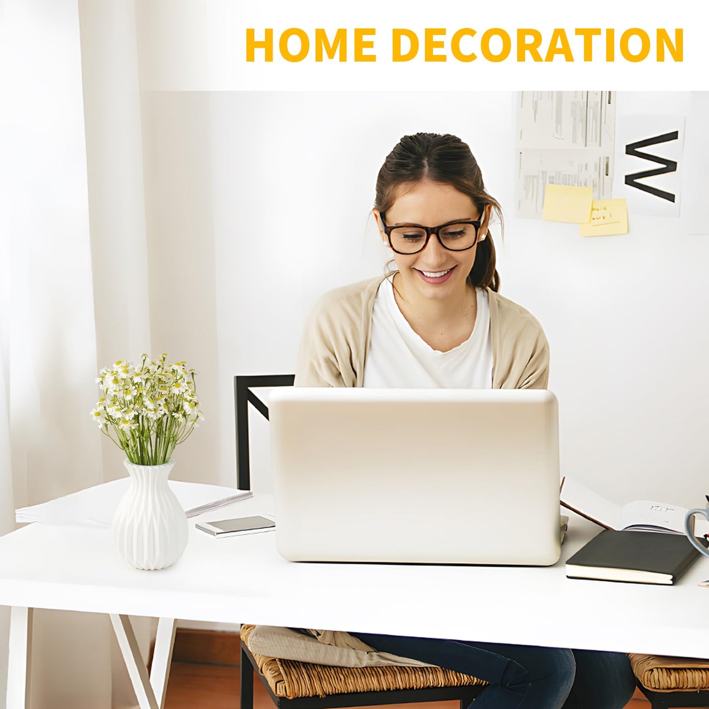 Hanycon 2 Bundles Small Artificial Daisy Flowers Bouquet Faux Silk Tiny Daisy Flowers for Home Garden Vase Decor (White)