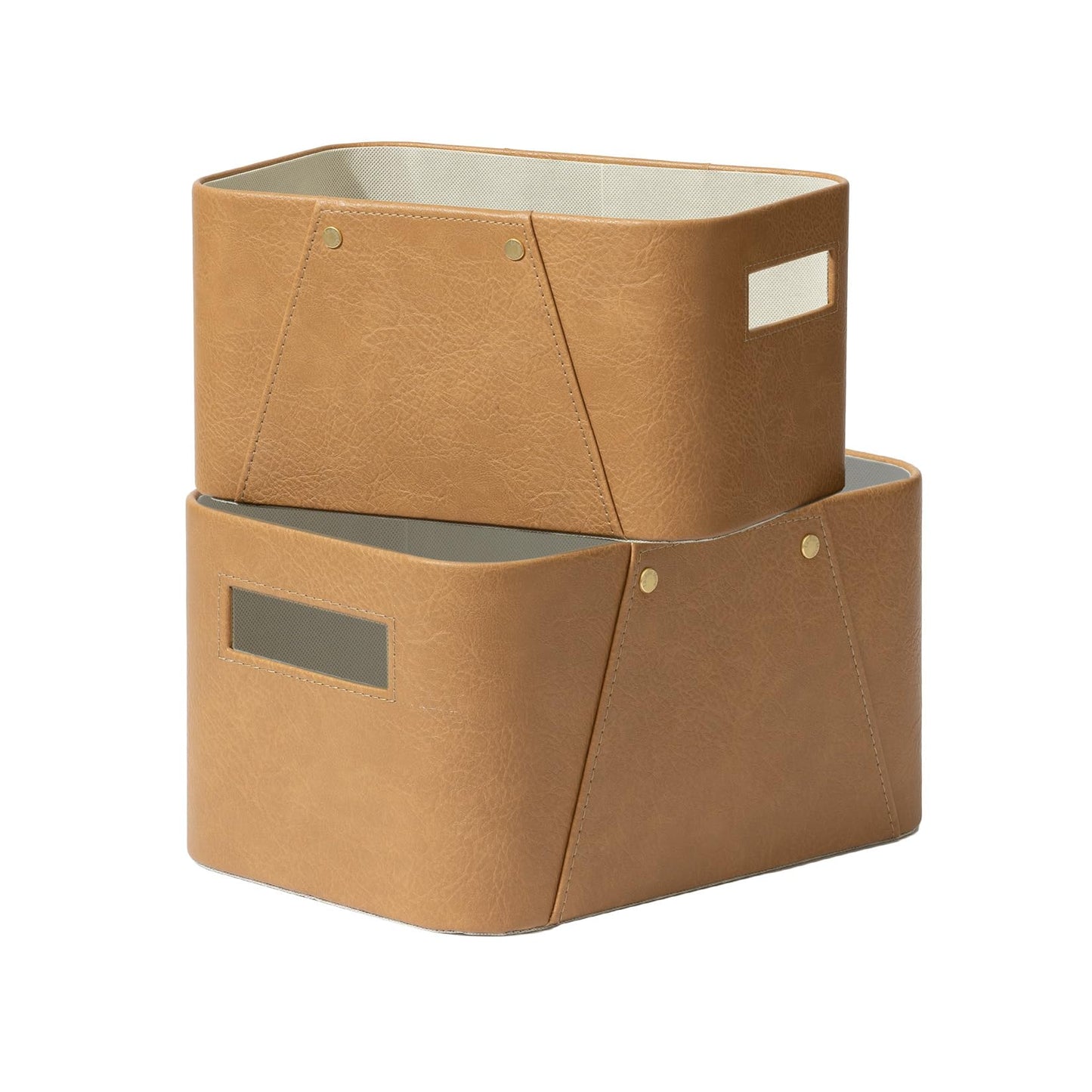 La Jolie Maison Storage Baskets for Organizing, 2 Pack, Storage Cube Boxes Luxury Brown Vegan Leather for Closet Shelf Cabinet Bookcase Camel