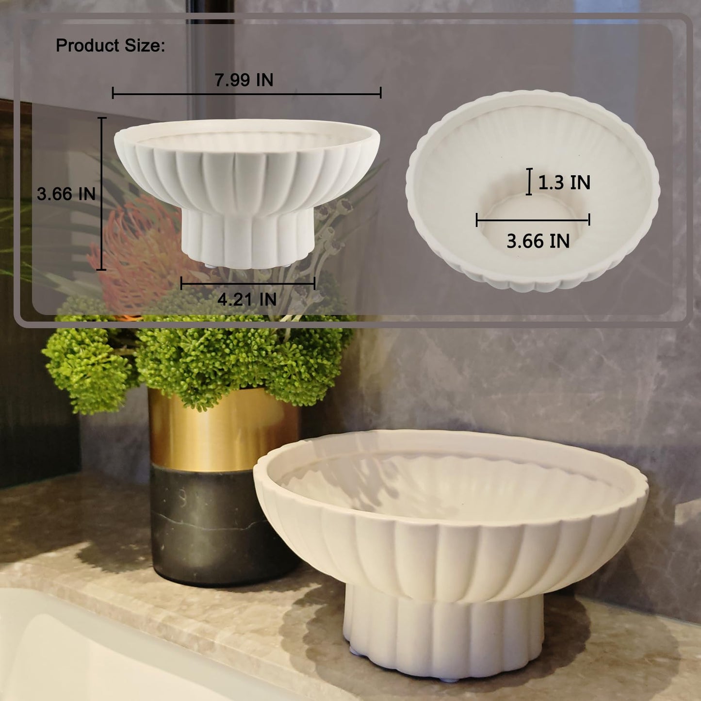 8" Small Footed Decorative Fruit Bowl Ceramic Approx Capacity 3 Cups for Home and Kitchen Counter,Modern Pedestal Bowl,Versatile Catch All for Home Organization and Home Decor