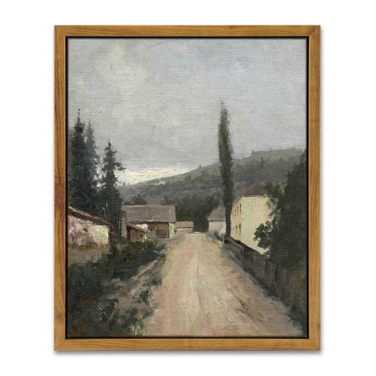 InSimSea Framed Canvas Prints Art Vintage Decor, Village Landscapes Oil Painting Eclectic Room Decor, Rustic Wall Decoration for Bedroom Living Room Bathroom Office, 8"x10"