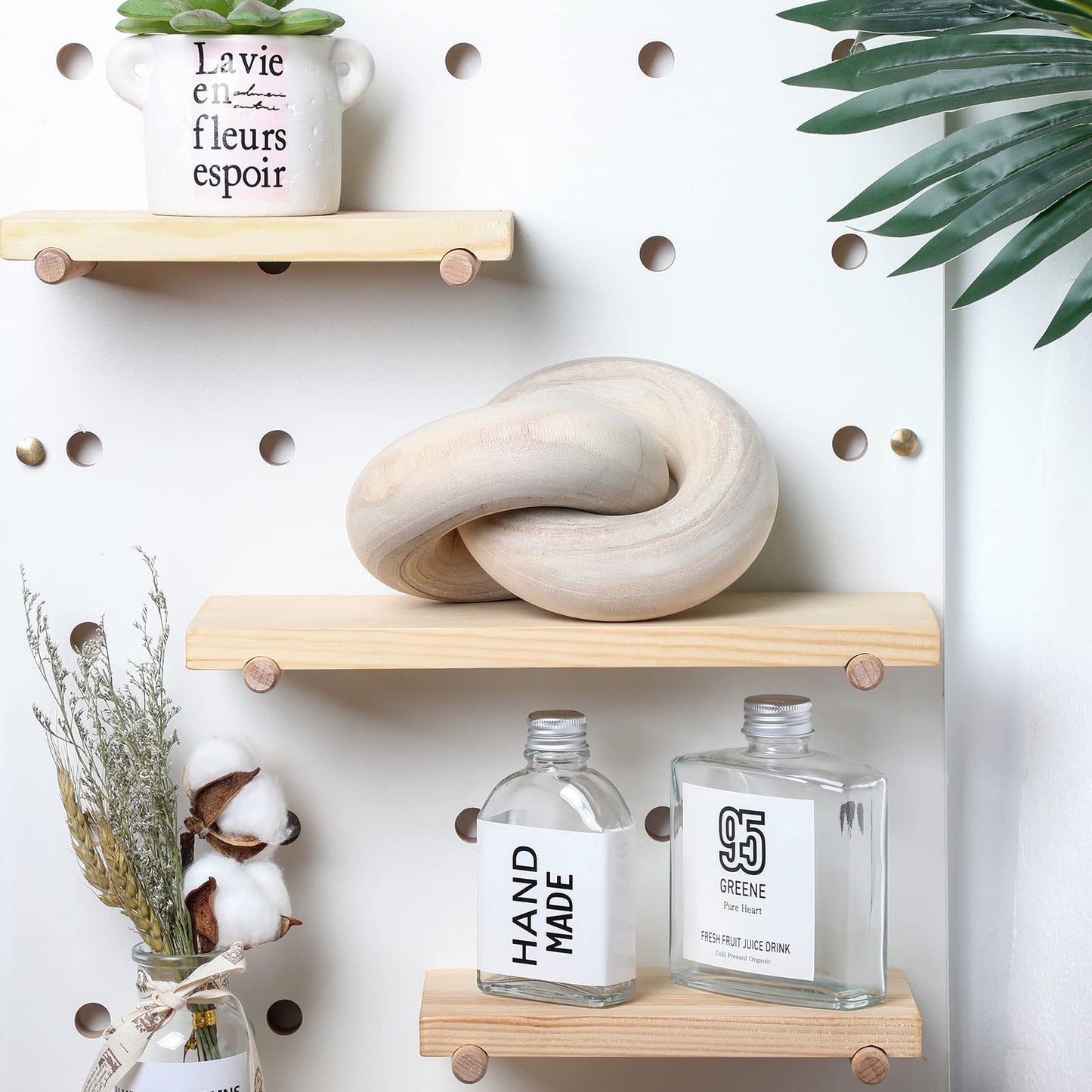 Yalikop 2 Link Wood Chain Link Decor Coffee Table Wooden Knot Decor Hand Carved Modern Farmhouse Ornament Boho Rustic Natural Chain Items for Home Living Room Bedroom Shelf Decorations(Wood)