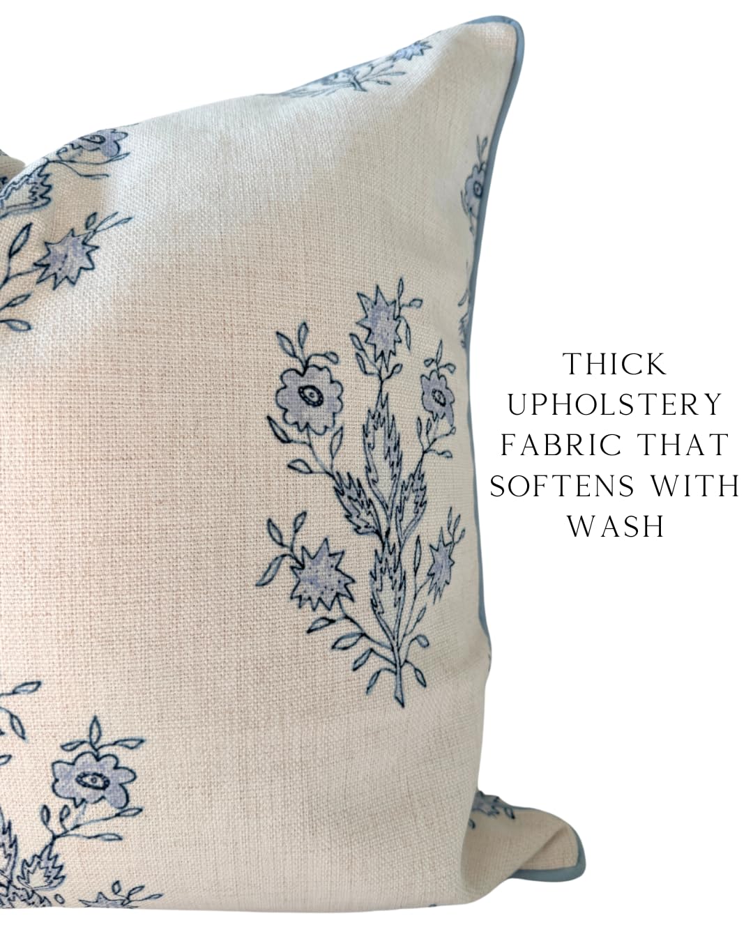 Jillien Harbor “The Mary” Periwinkle Floral Block Print Pillow Cover – Blue and Off-White Decorative Throw Pillow Cover – Grandmillennial Home Decor, 19" x 19"