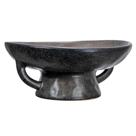 Creative Co-Op Stoneware Bowl with Handle and Base, Black Reactive Glaze