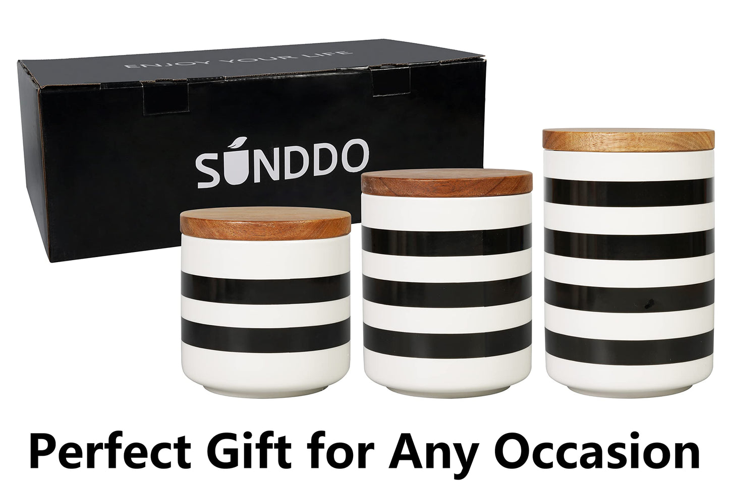 Sunddo Ceramic Canister Sets for Kitchen Counter with Bamboo Lid for Coffee, Sugar, Tea Set of 3