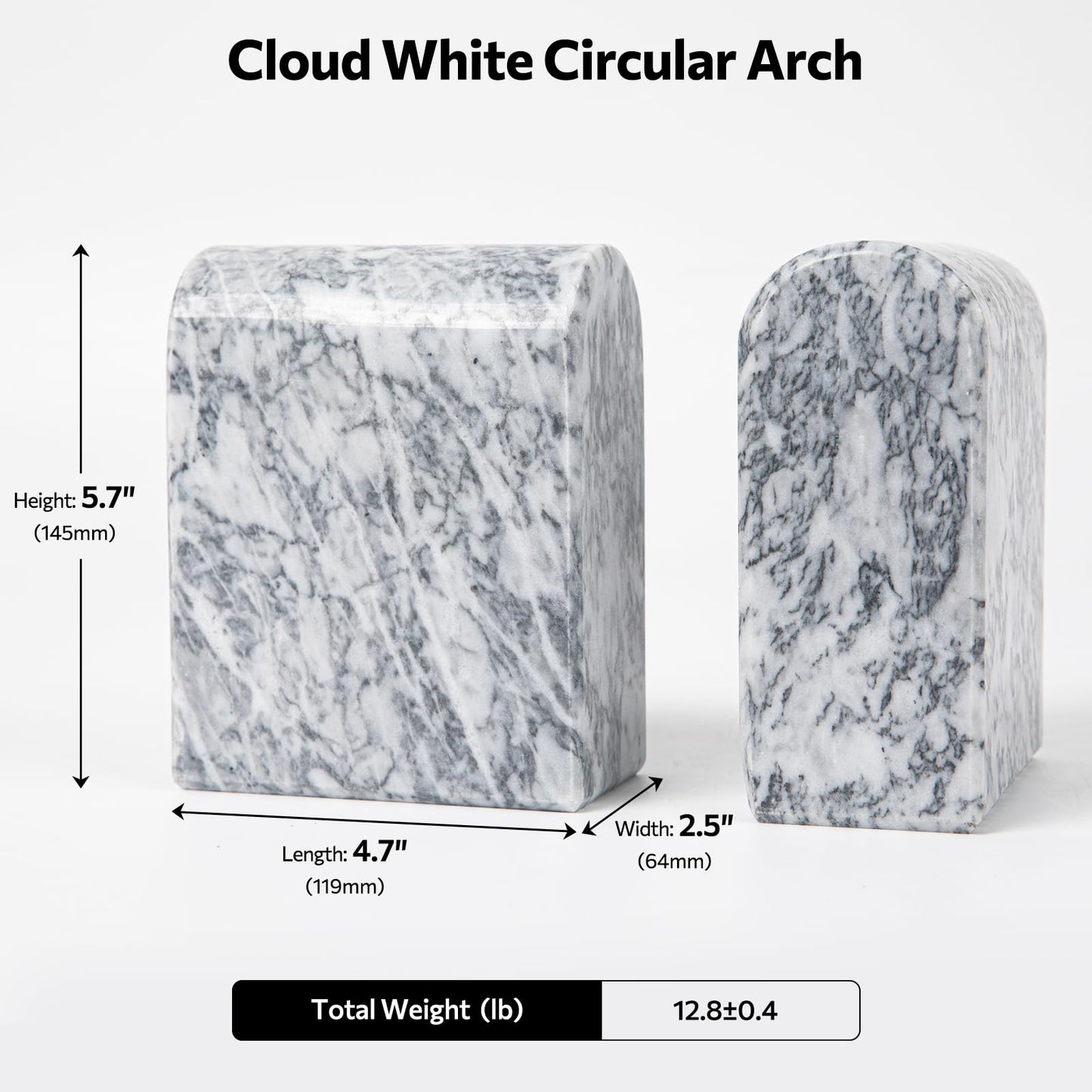 Faticdorr Natural Marble Bookends for Shelves, 13LB Heavy Duty Marble Book Ends for Heavy Books, Stone Bookends Decorative, Polished, Grey Arch, Set of 2