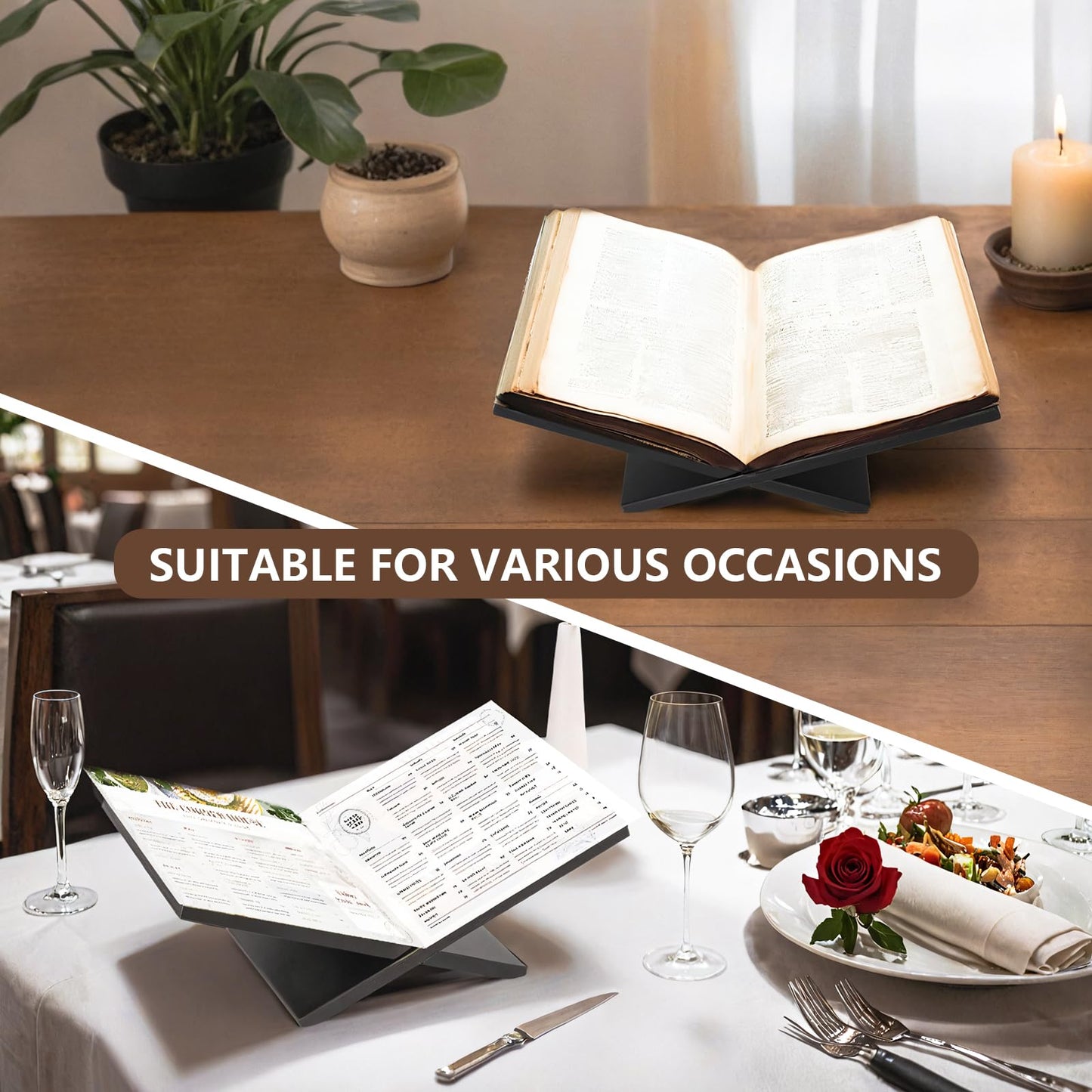 PUERSI Open Display Stand, Wooden Large Book Holder, Coffee Table Stand, Wood Easel for Magazine, Art, Cook Book, Bible, Quran - Black