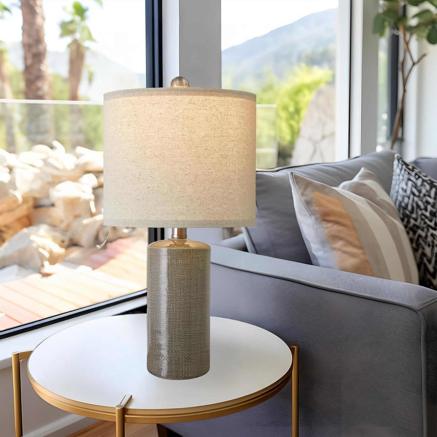 G-SAFAVA 20.25/inch Modern Ceramic Table lamp Set of 2 Small Farmhouse Bedside lamp Dark Grey Nightstand Lamp End Table Lamps for Living Room Bedroom Study Office AMZ-T1109DG0