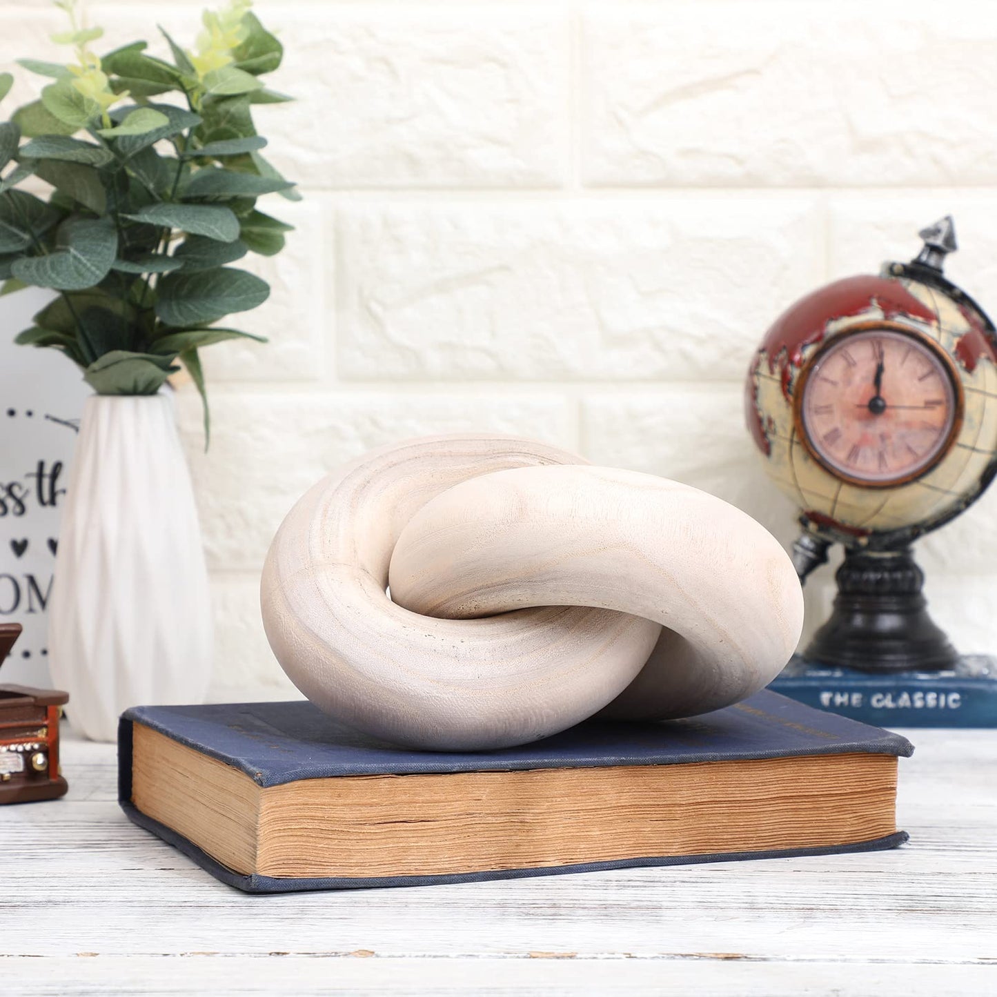 Yalikop 2 Link Wood Chain Link Decor Coffee Table Wooden Knot Decor Hand Carved Modern Farmhouse Ornament Boho Rustic Natural Chain Items for Home Living Room Bedroom Shelf Decorations(Wood)