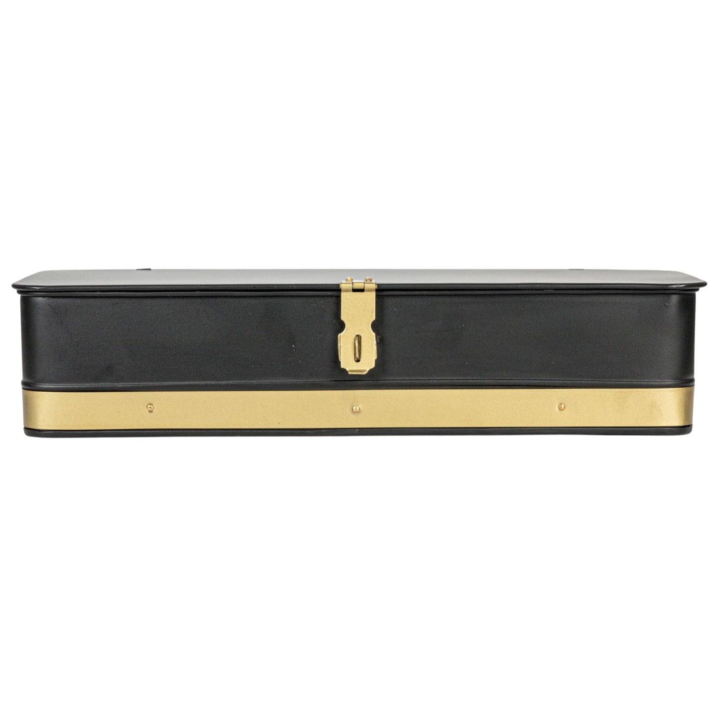 Creative Co-Op Decorative Metal Boxes with Lid, Black with Gold Band, Set of 3