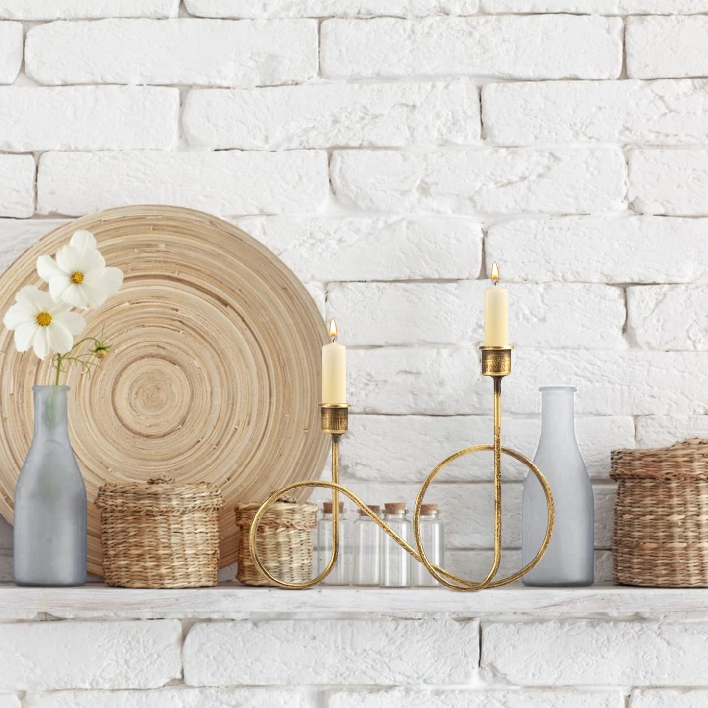 Twisted Brass Style Candle Holder, Candlestick Holder for Table Decoration, Holiday, Wedding, Housewarming