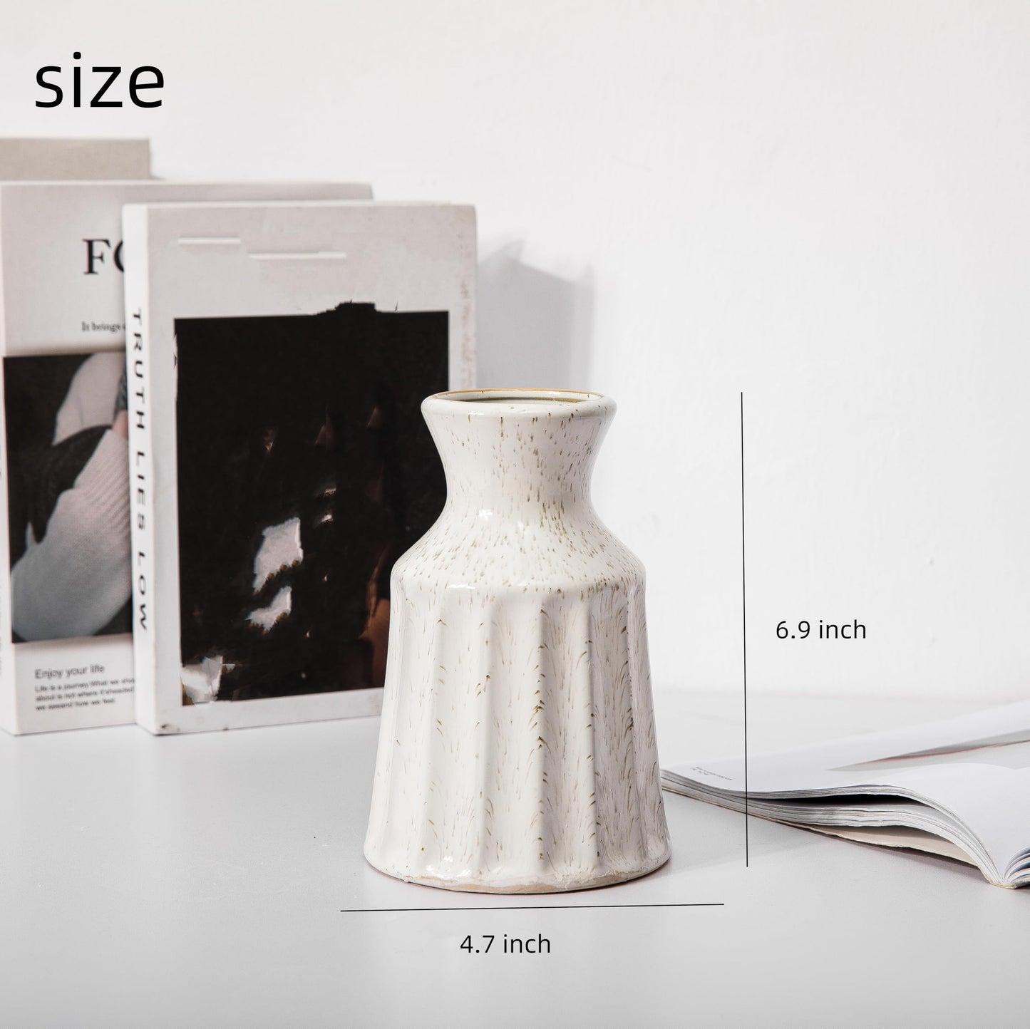 Prettidecor Ceramic Boho Vase, Farmhouse Home Decor Embossed Vases for Centerpieces, Kitchen, Office, Shelf, Table, Vase for Pampas Grass, Eucalyptus