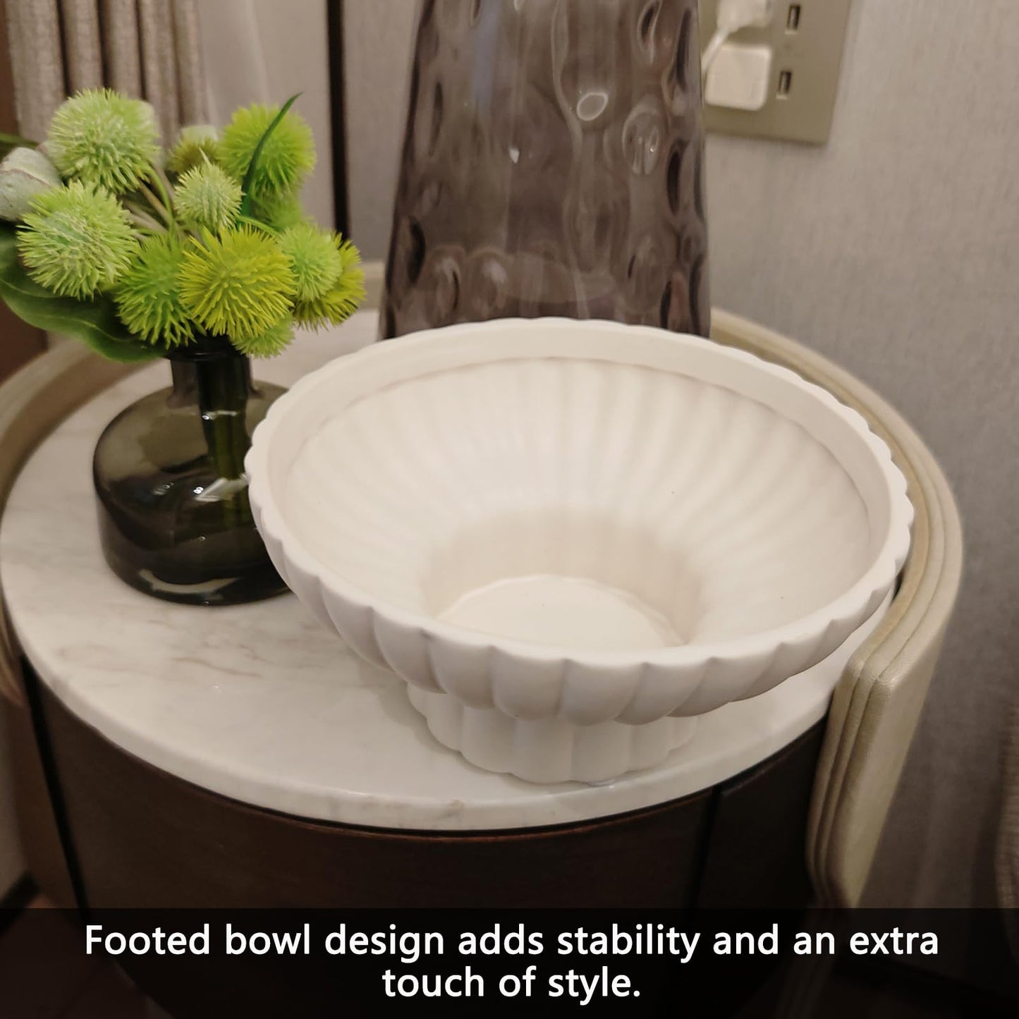 8" Small Footed Decorative Fruit Bowl Ceramic Approx Capacity 3 Cups for Home and Kitchen Counter,Modern Pedestal Bowl,Versatile Catch All for Home Organization and Home Decor