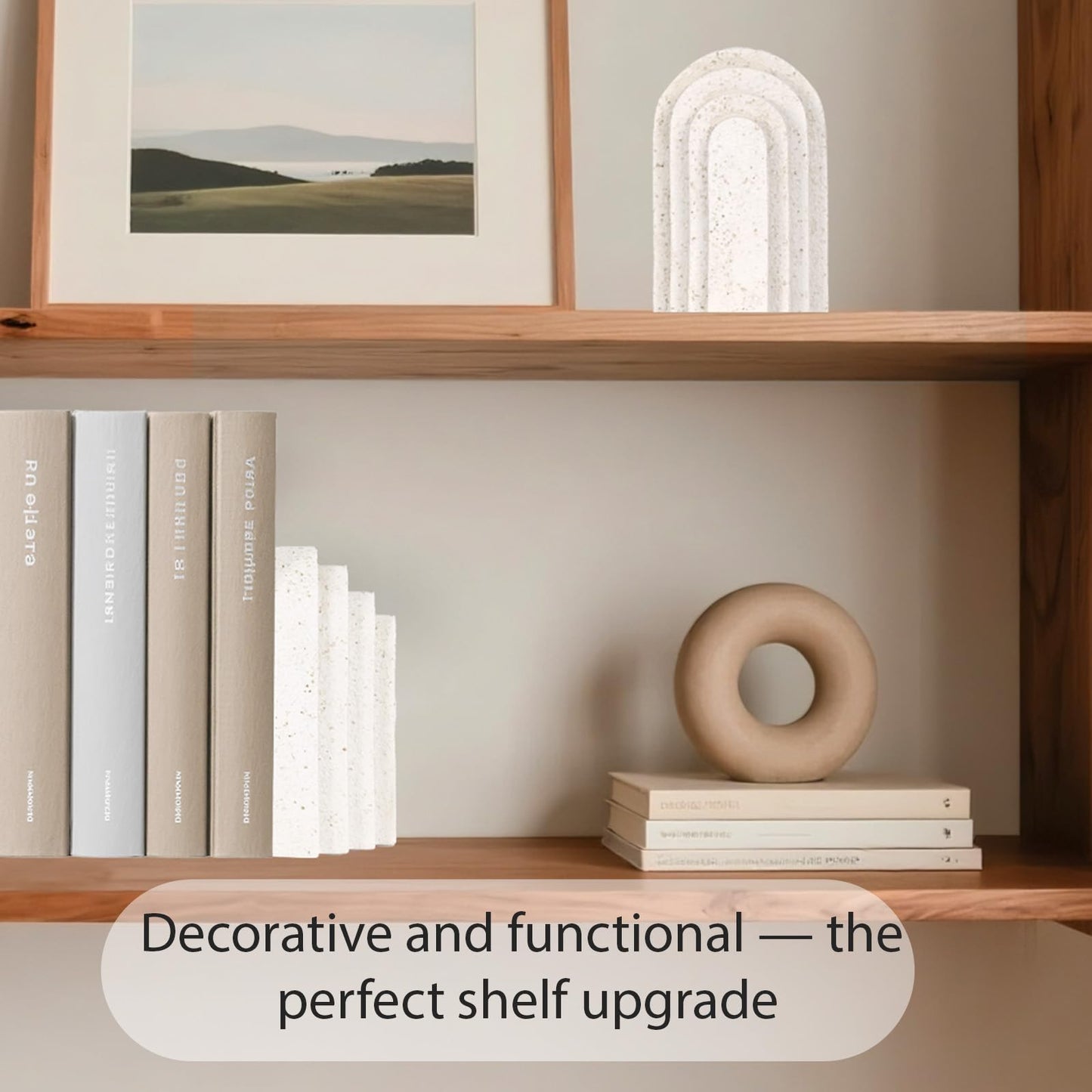 Heavy Duty Resin Bookends for Shelves - Modern Layered Arch Design, Aesthetic Home Decor,Stylish Decorative Book Ends