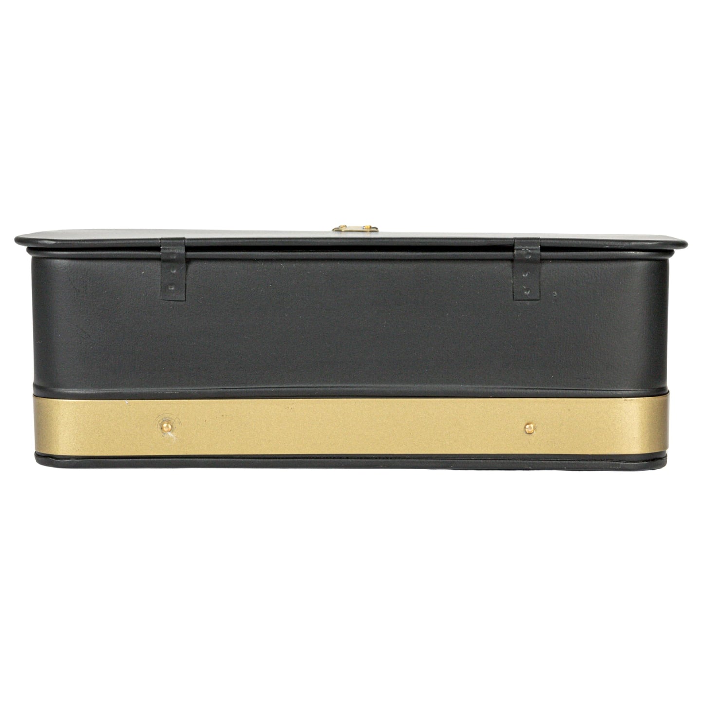 Creative Co-Op Decorative Metal Boxes with Lid, Black with Gold Band, Set of 3