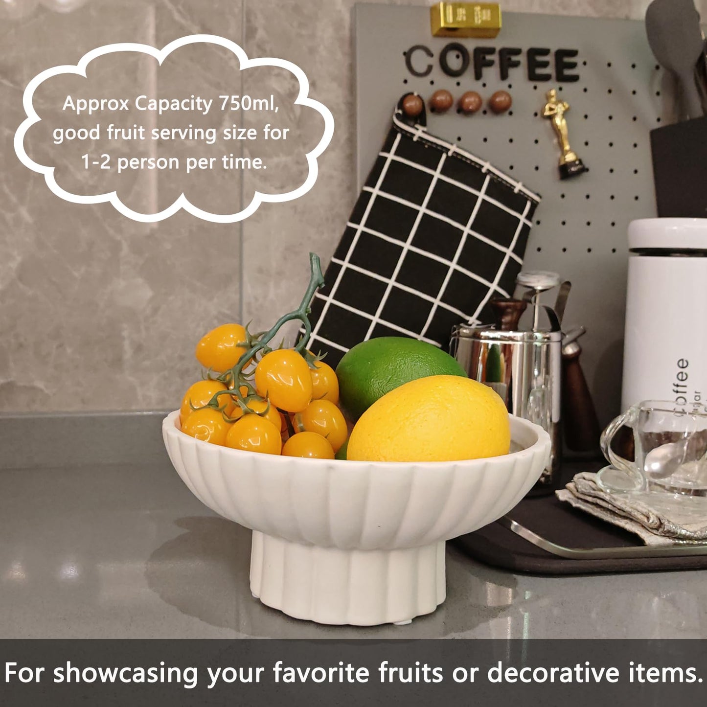 8" Small Footed Decorative Fruit Bowl Ceramic Approx Capacity 3 Cups for Home and Kitchen Counter,Modern Pedestal Bowl,Versatile Catch All for Home Organization and Home Decor