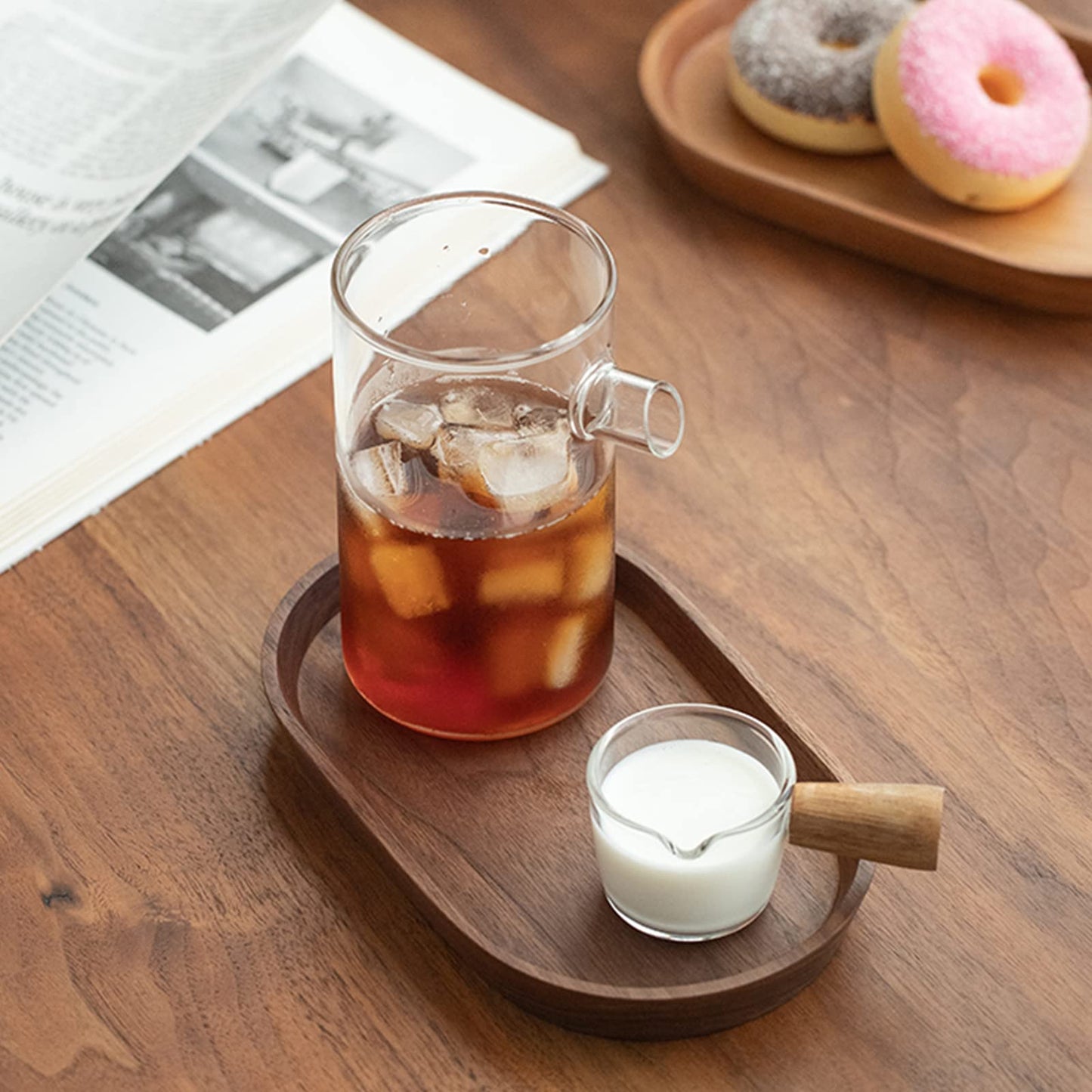 Vandroop Mini Serving Trays for Parties, Small Decorative Tray for Tea＆Coffee, Oval Wooden Plates for Serving Food for Appetizer＆Vegetables for Bathroom 7.8"×4.6" (Walnut, Set of 2)