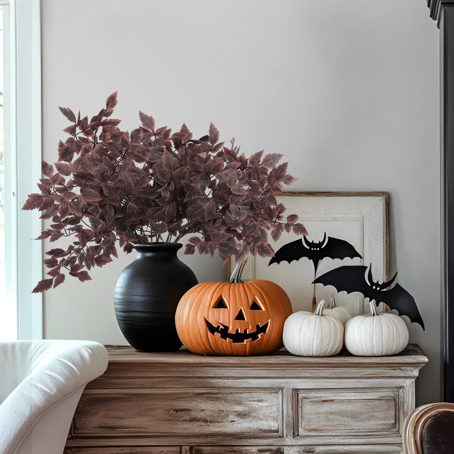 Hananona 4 Pcs Artificial Cimicifuga Leaf Spray, 23 in Faux Burgundy Fall Greenery Branch with Long Stems for Vase, Farmhouse Thanksgiving Autumn Centerpiece Halloween Decor (4, Chocolate, 23 in)