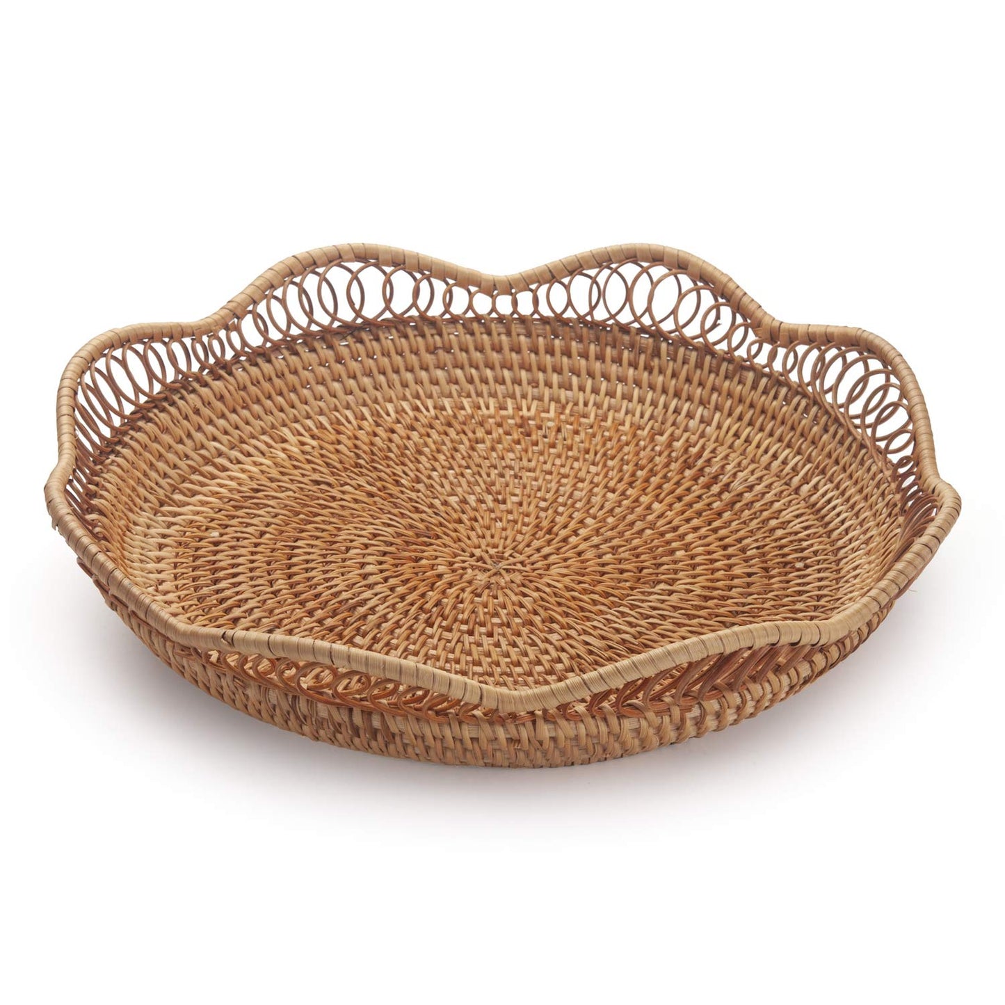 Rattan Fruit Basket for Serving Woven Bread Tray for Cake Kitchen Counter Table Natural (11.8inch D x 3.5inch H)