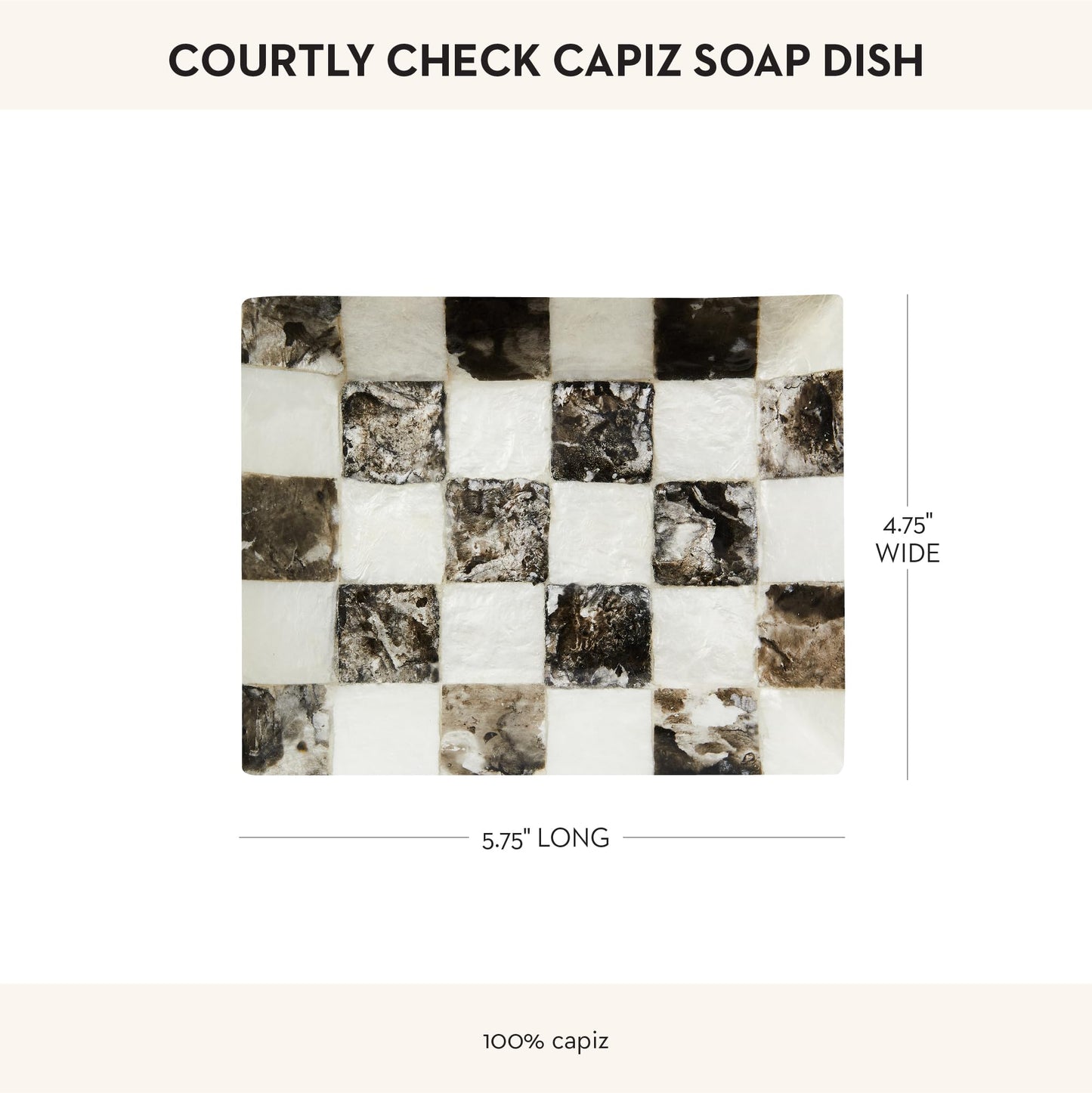 MACKENZIE-CHILDS Capiz Soap Dish, Decorative Soap Holder, Black-and-White Courtly Check