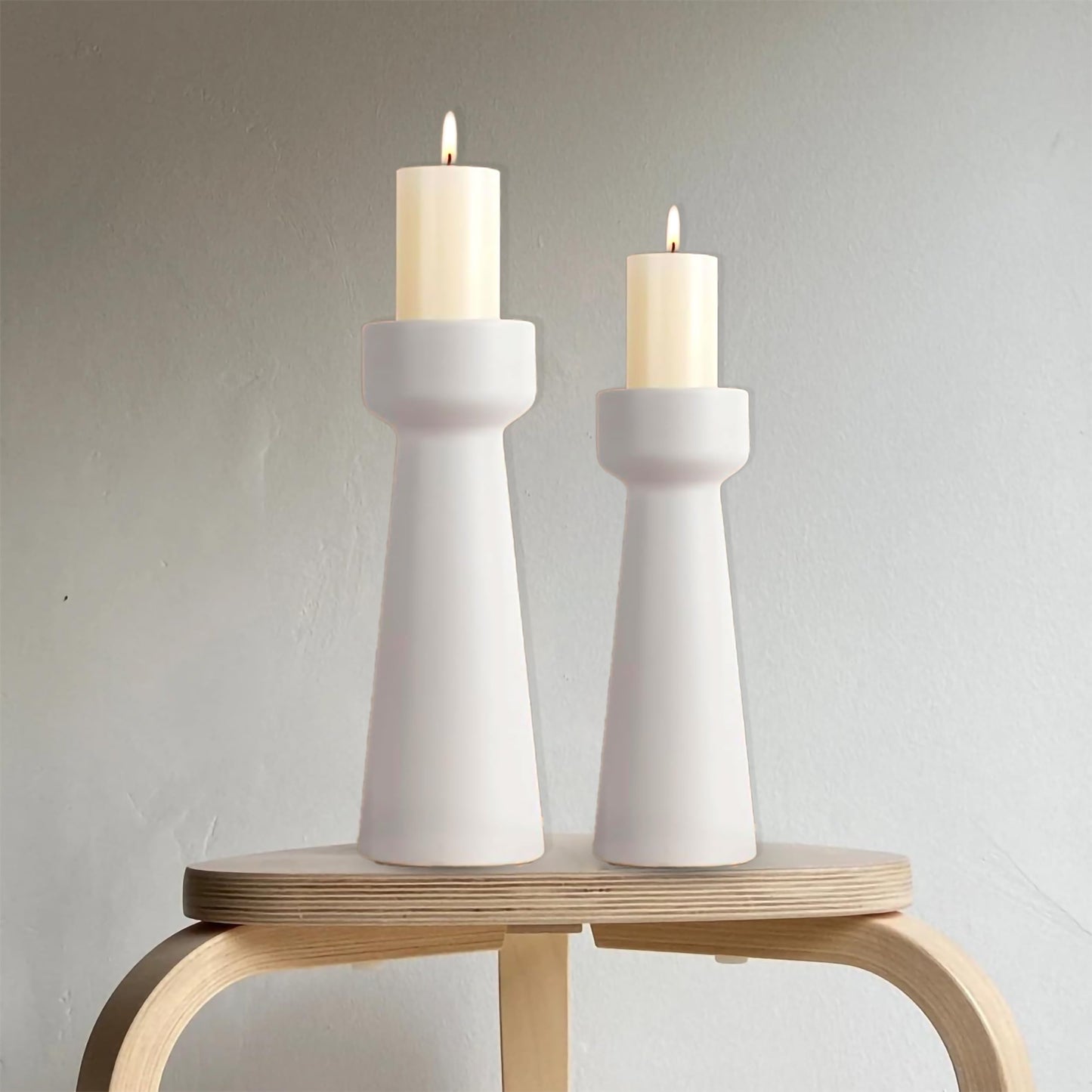 Set of 2 White Ceramic Taper Candle Holders, Matte Decorative Candlestick Holders in Small & Large Sizes for Home Decor, Dining Table, Weddings, Parties, and Aromatherapy