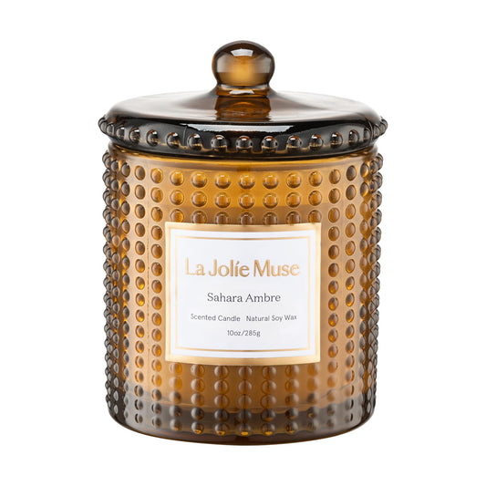 LA JOLIE MUSE Moroccan Amber Scented Candles, Holiday Candles for Home Scented, Natural Soy Candles, 75 Hours Long Burning Candles, Premium Candle Gift, 10oz