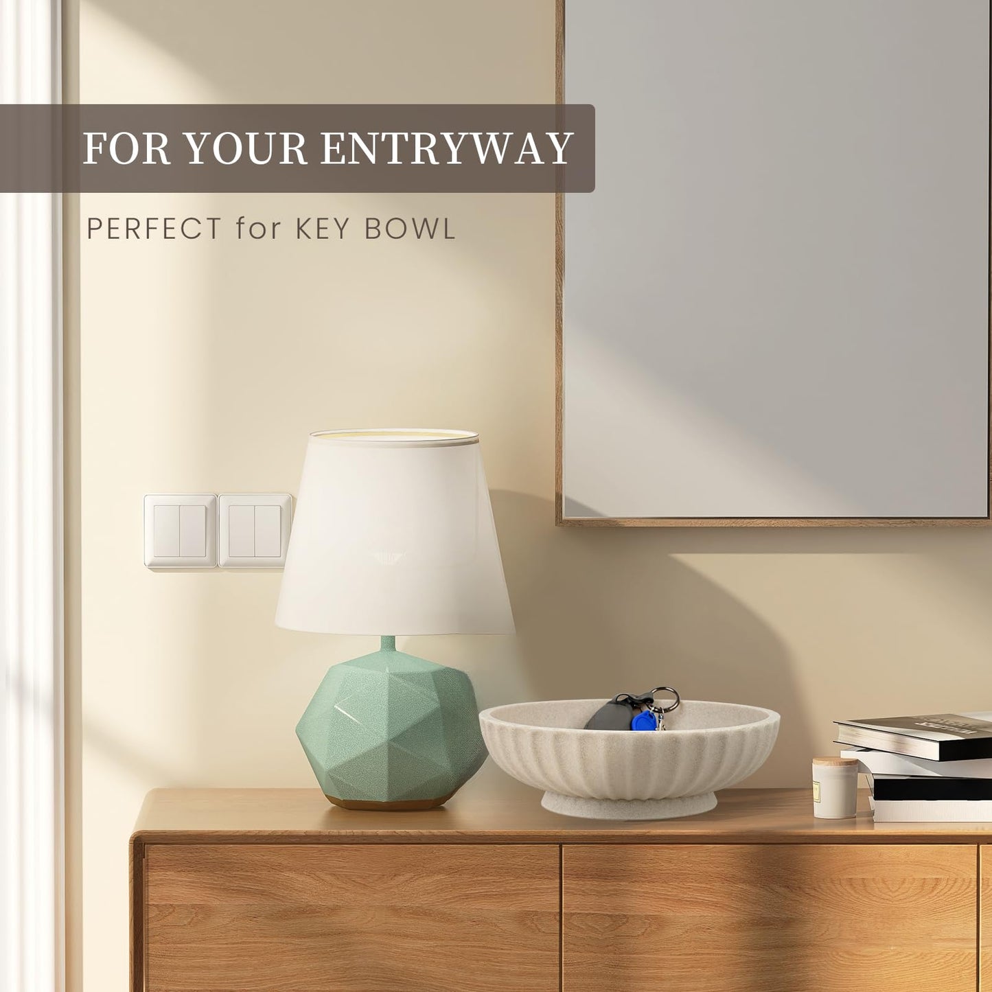 Large Decorative Bowl - Fruit Bowl for Kitchen Counter - Modern Decorative Bowl for Home Decor,Key Bowl for Entryway Table - Artificial Stone Beige