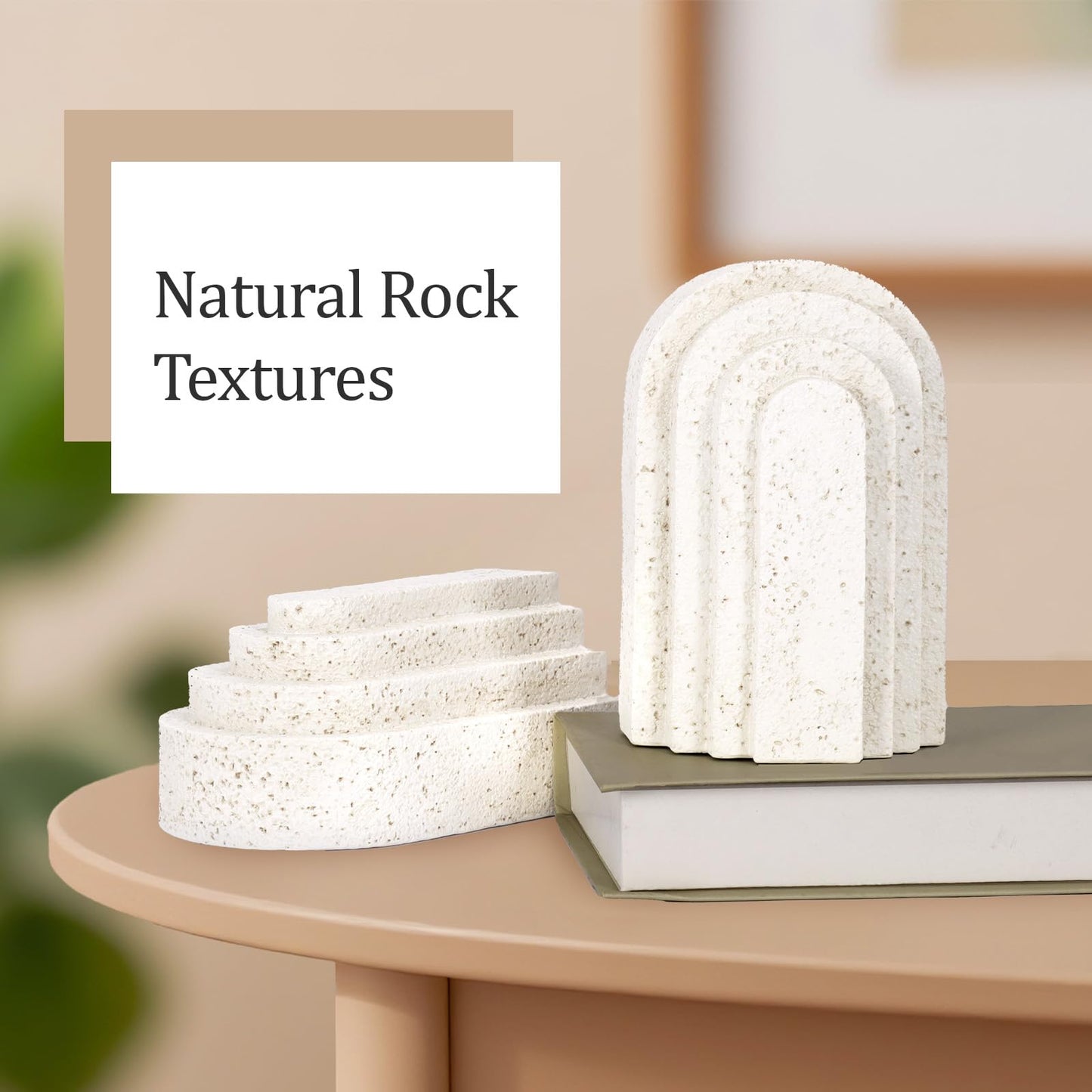 Heavy Duty Resin Bookends for Shelves - Modern Layered Arch Design, Aesthetic Home Decor,Stylish Decorative Book Ends