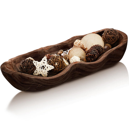 Nuogo 1 Pack 16 Inch Wavy Live Edge Dough Bowl Large Size Wood Rustic Dough Bowl Decorative for DIY Farmhouse Home Supplies Kitchen Decoration(Dark Color)