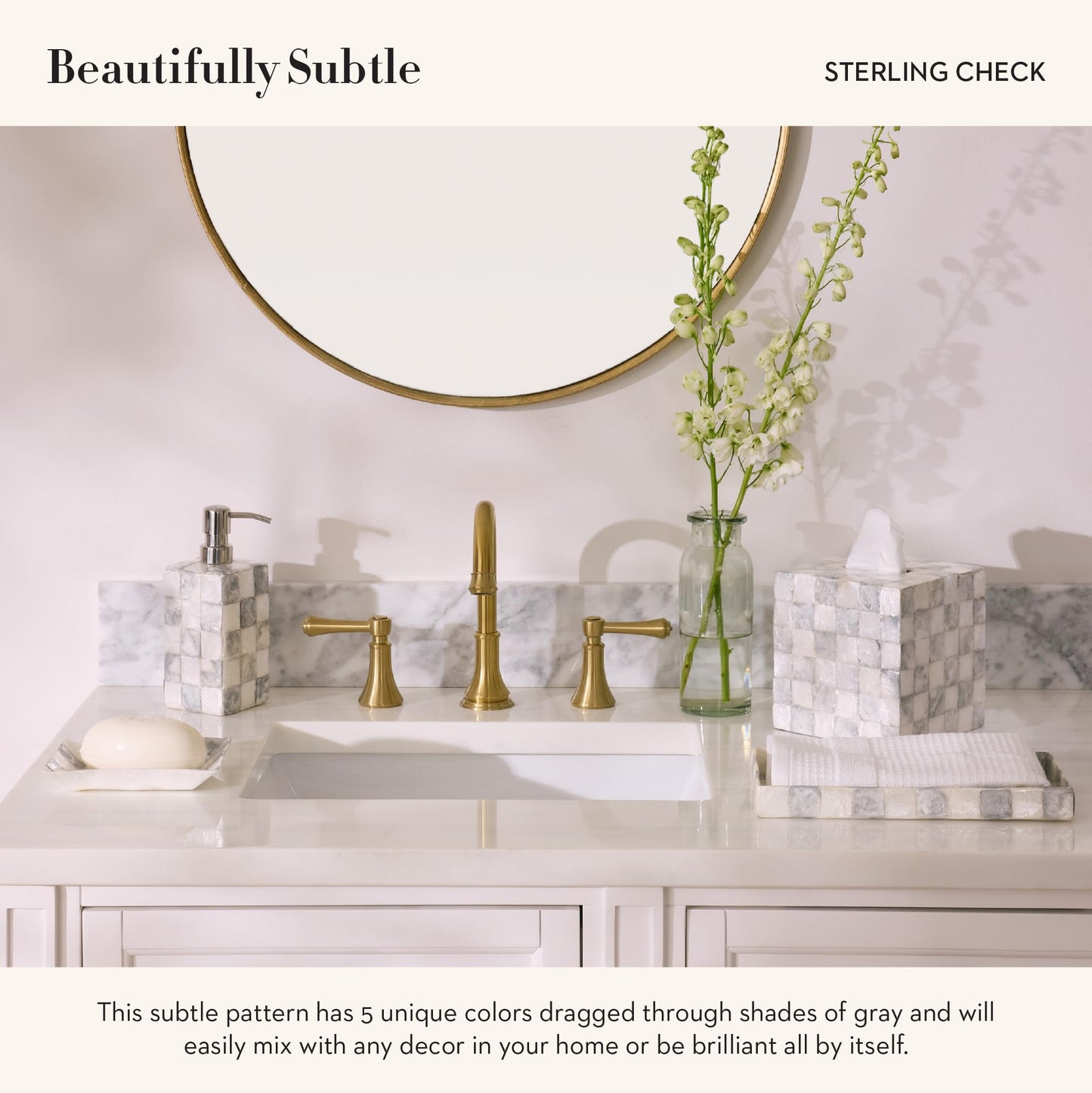 MACKENZIE-CHILDS Boutique Square Capiz Tissue-Box Cover, Decorative Tissue Holder, Gray-and-White Sterling Check