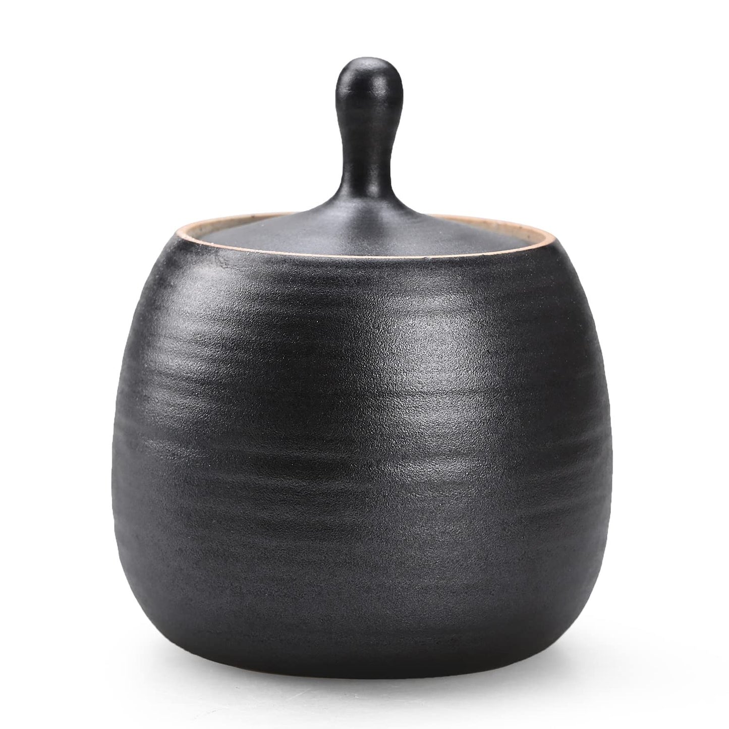 NCQIXIAO Retro Kitchen Canisters Ceramic Food Storage Jar Roud Shape with Silicone Airtight Lid for Tea, Coffee, Nuts, Herb, Spice, Sugar (Black)